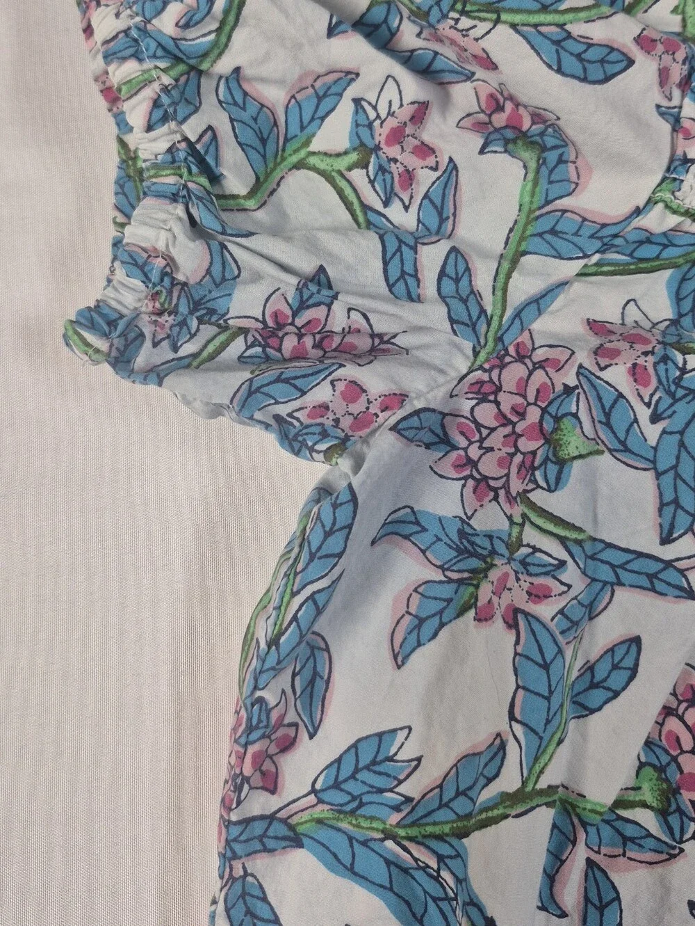 J. Crew BR635 White & Blue Bright Floral Puff Sleeve Blouse Women’s Size Large